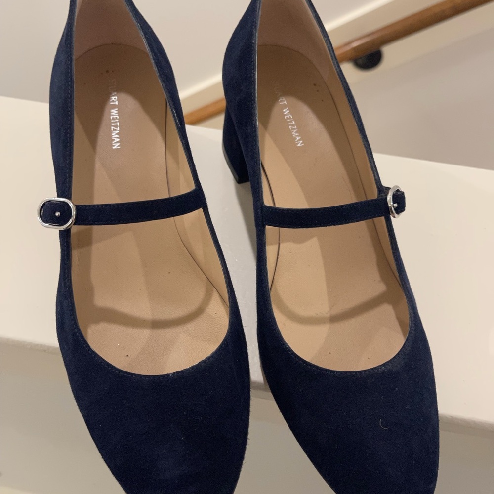 Stuart Weitzman Mary Jane Navy Blue Heels with Buckle